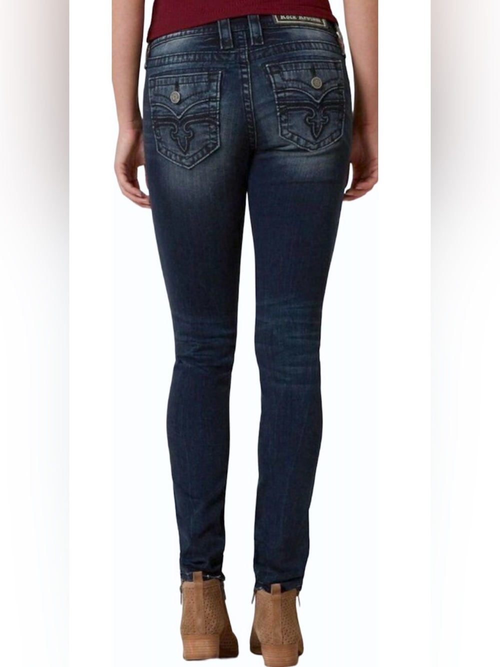 NEW ROCK REVIVAL ALIVIA MS213 MID RISE SKINNY STRETCH JEANS SIZE 26 BUCKLE